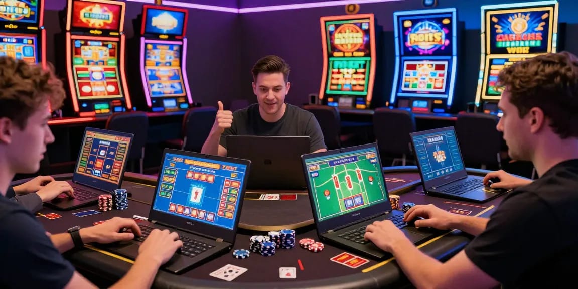 Exciting scene of players enjoying credit card online casinos with vibrant game graphics and strategic gameplay.