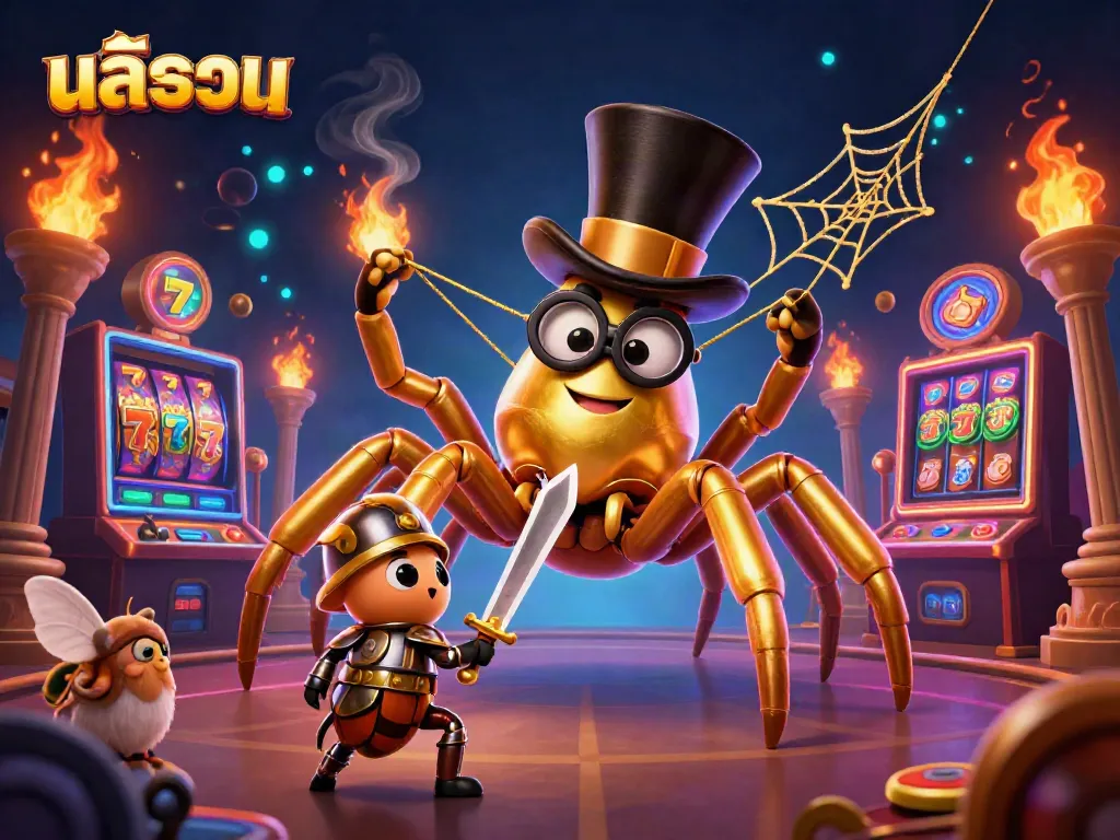 Experience exciting สล็อตทดลอง in a vibrant casino scene filled with colorful game elements and characters.