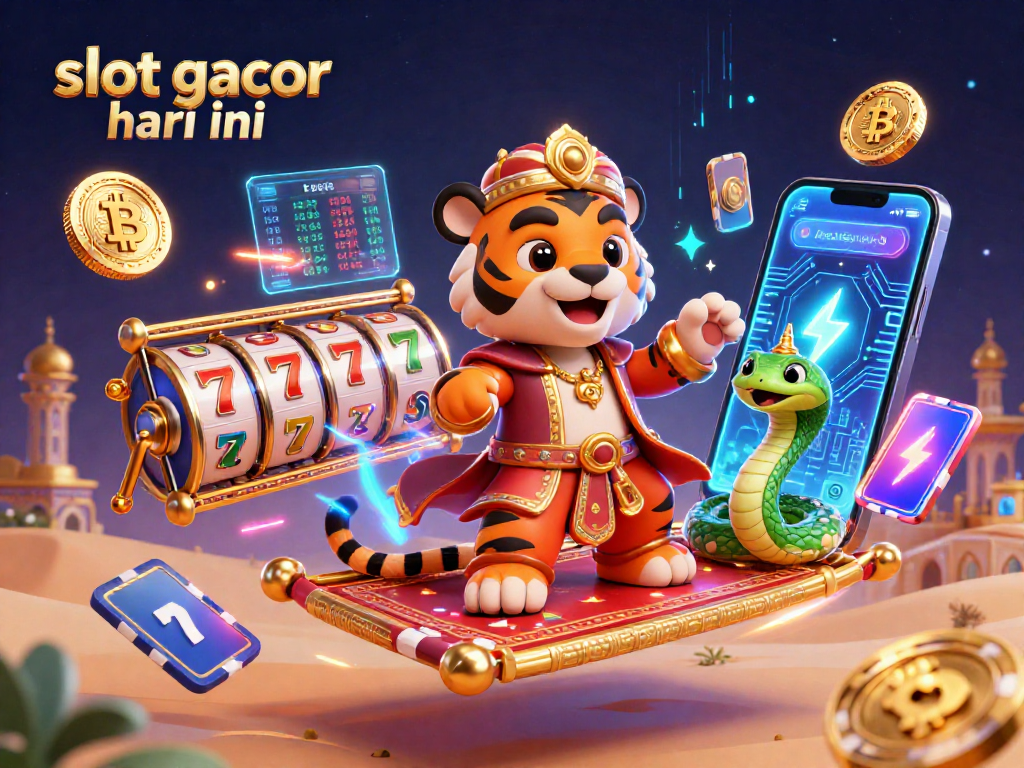 Experience thrilling slot gacor hari ini with an enchanting Arabian Nights scene featuring vibrant game elements and a casino atmosphere.