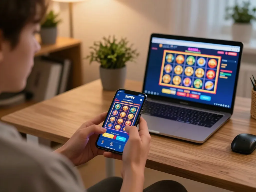Engage with Slot88 on a smartphone displaying exciting slot gameplay in a cozy home setting