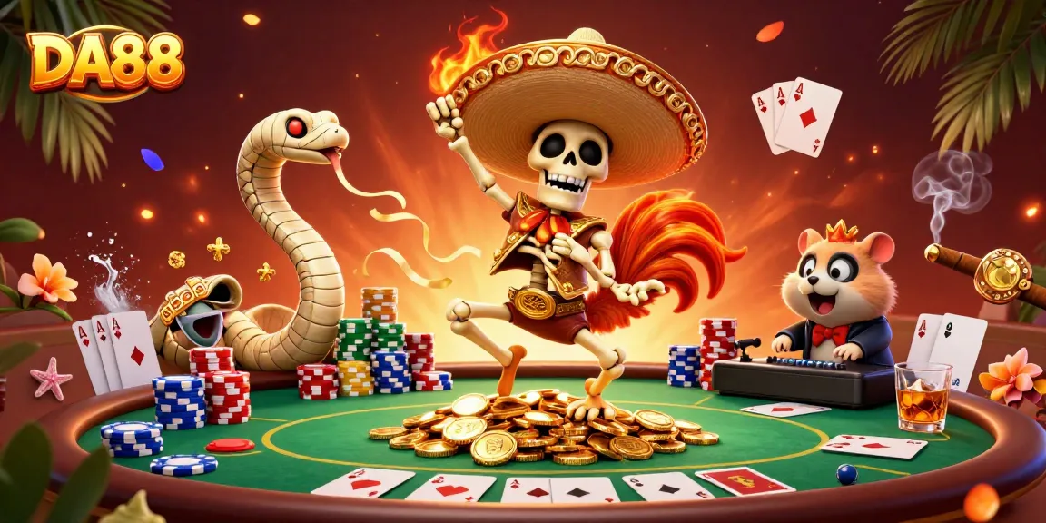 Celebrate wins with DA88 in this vibrant illustration featuring a lively casino scene.