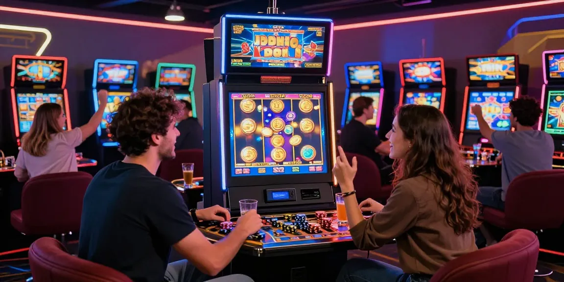 Friends enjoying a thrilling slot game experience at a virtual casino.