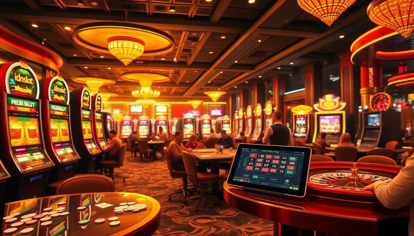 Experience thrilling gameplay with idnslot in a vibrant casino setting filled with slot machines and eager players.