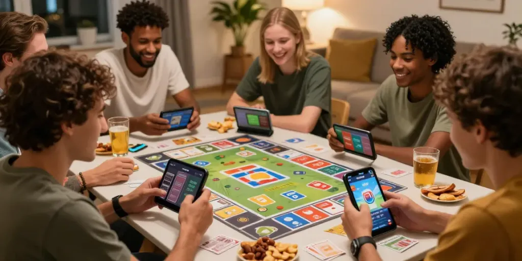 Friends enjoying a lively game of Rumble Rummy on a smartphone, showcasing the app interface.