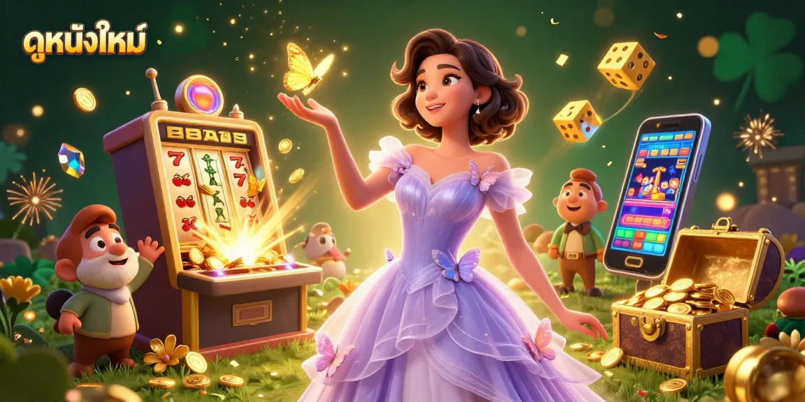 Engaging scene showcasing ดูหนังใหม่ with vibrant casino elements and a captivating character surrounded by excitement.