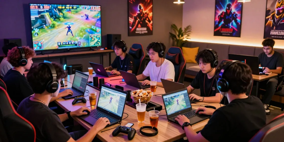 Engaged players enjoying Raja Game login in a vibrant gaming lounge with modern design.