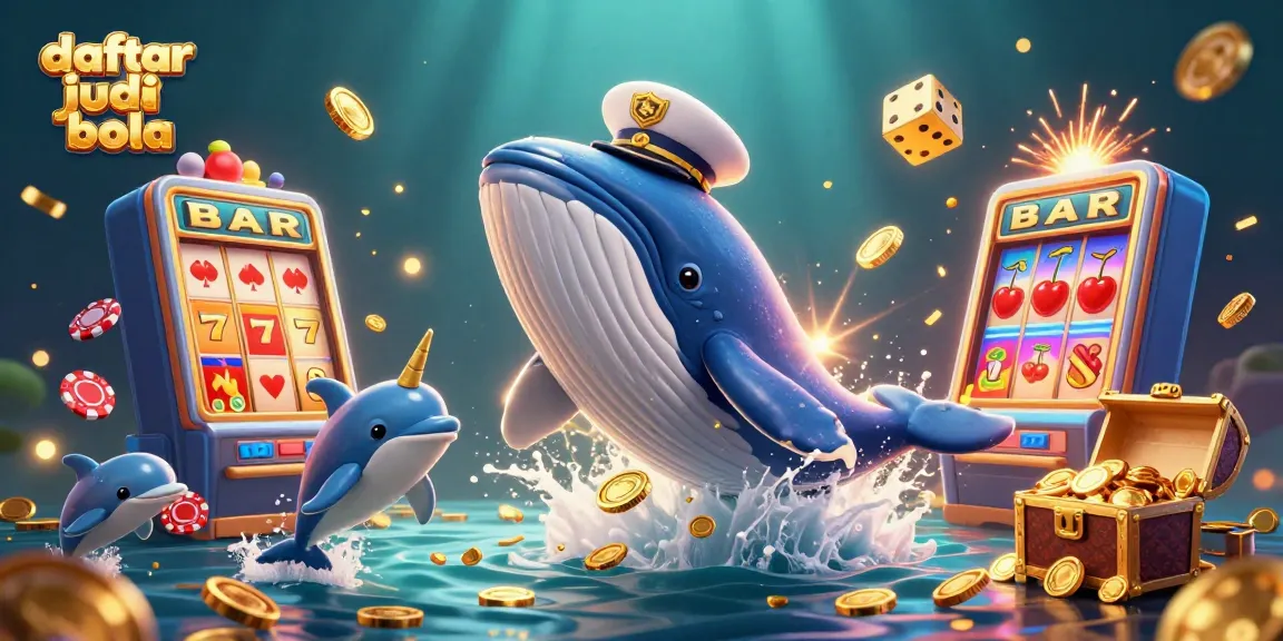 Experience daftar judi bola with captivating 3D casino illustration featuring a whale and playful dolphins.