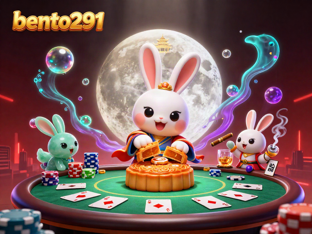 Bento291 showcases an enchanting 3D scene with a moon rabbit uncovering poker chips from mooncakes.
