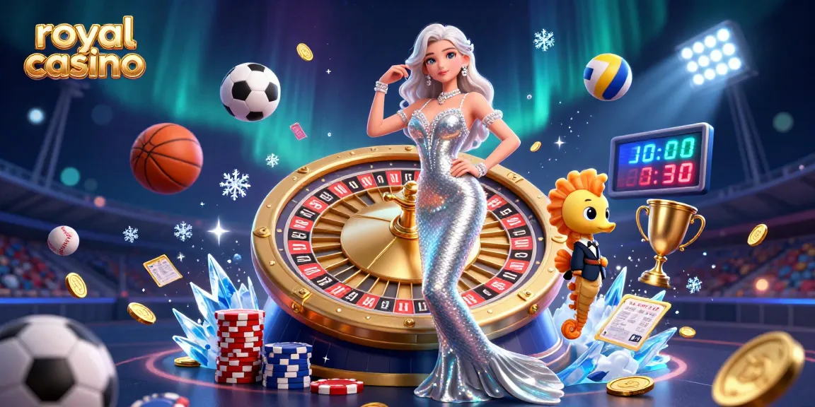 Experience the excitement of royal casino with a stunning mermaid and golden roulette wheel in an immersive 3D scene.