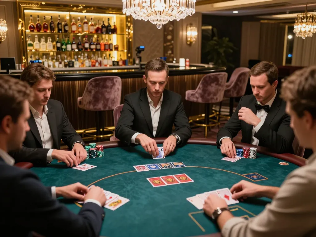 Experience high-stakes play at CasinoAtlas's elite VIP gaming area with intense poker action