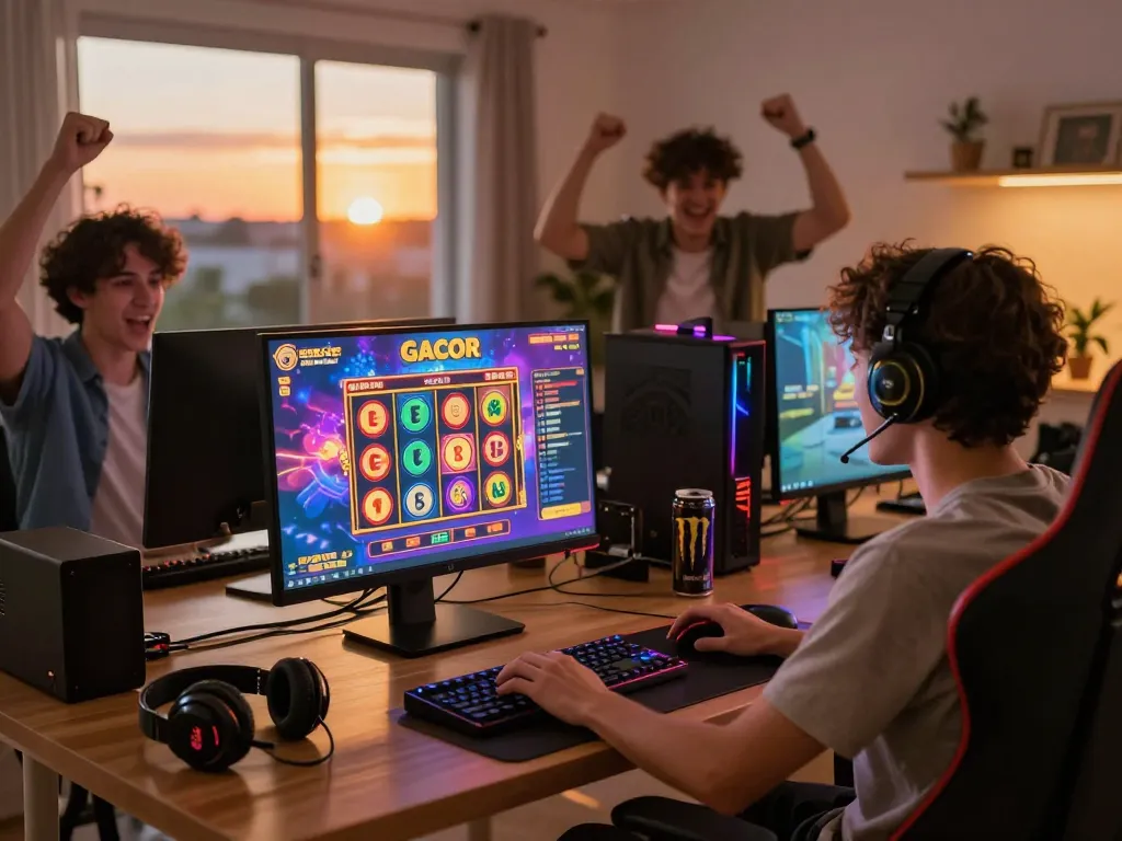 Engaging with slot gacor games in a lively online gaming environment with friends.