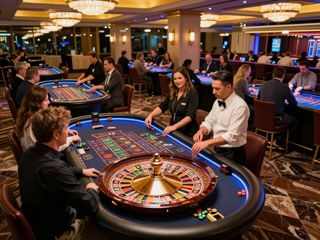 Players eagerly placing bets at a roulette table, showcasing the excitement of gaming with nano banana 3.