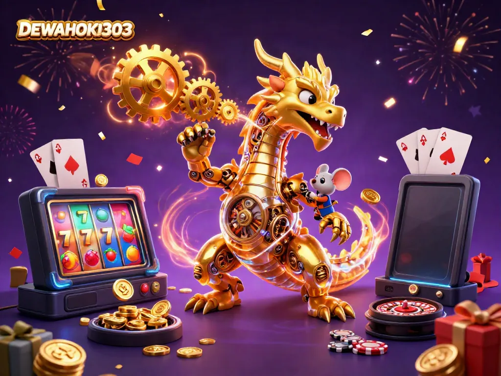 DEWAHOKI303 menghadirkan jackpot dengan naga emas dan elemen kasino yang meriah.