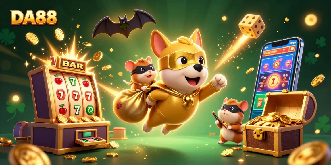 Experience the excitement of DA88 with a heroic dog and treasure-laden scene bursting with casino action.