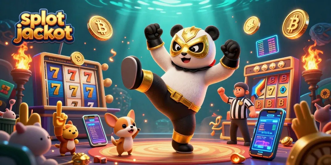 Exciting slot jackpot scene featuring a panda wrestler and animal fans celebrating a big win.