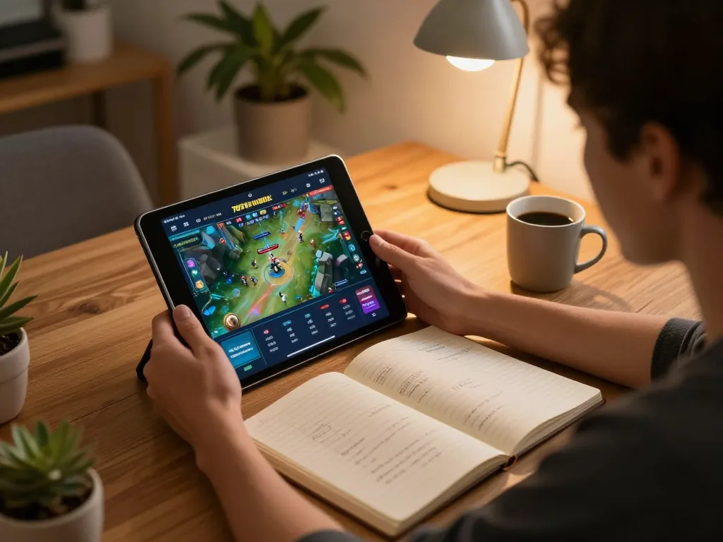 Engaging in online gaming with 789 bet while noting strategies in a cozy home setting