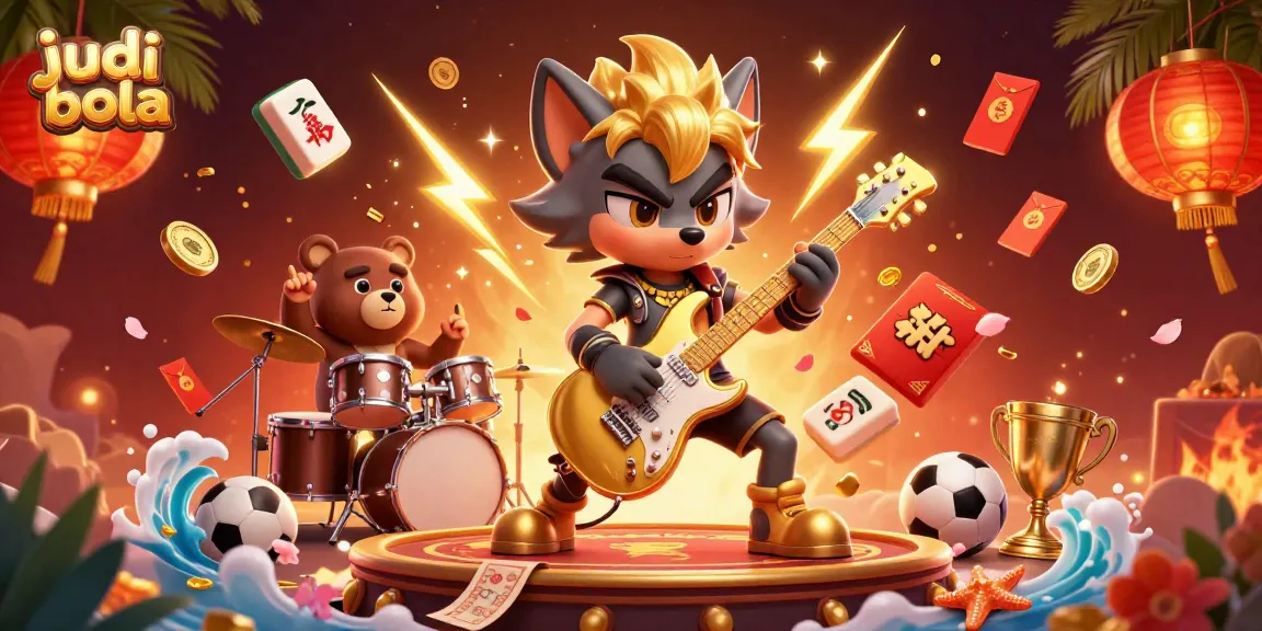 Engage in judi bola betting with vibrant cartoon characters portraying a thrilling casino atmosphere.