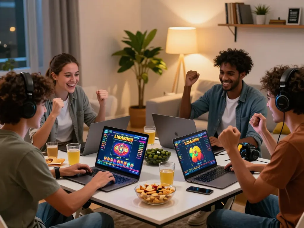 LIGA2000 players celebrating a win during an online gaming session at home