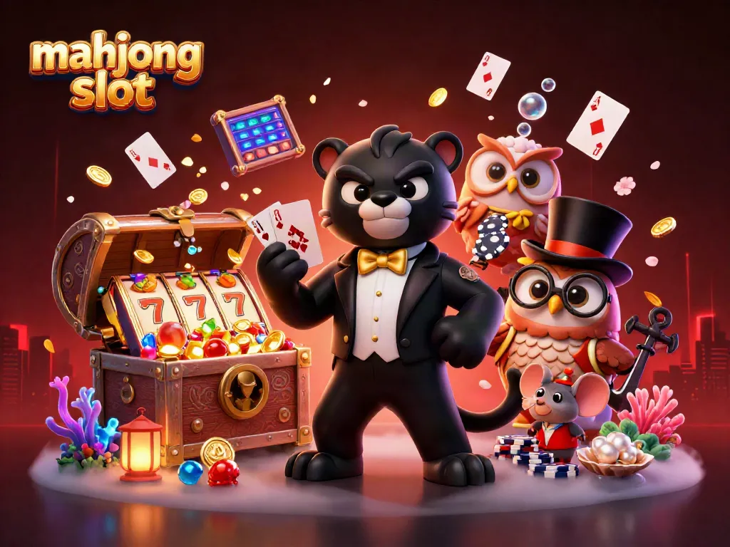 Engaging illustration featuring characters promoting mahjong slot gameplay with dynamic visuals.