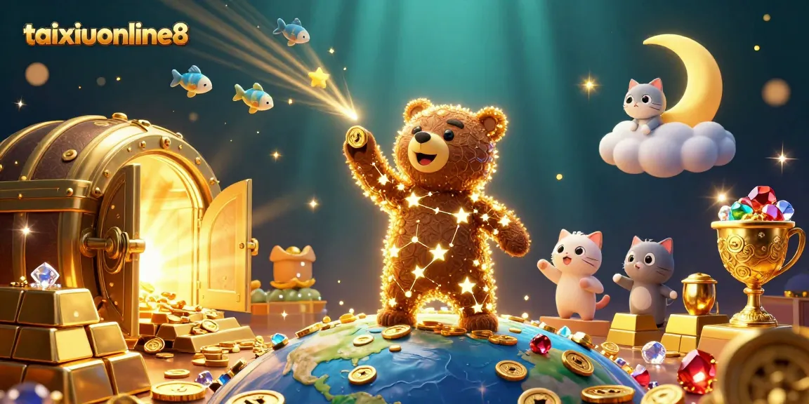 Experience the thrill of taixiuonline8 with vibrant gold treasures and magical characters in a lively casino scene.
