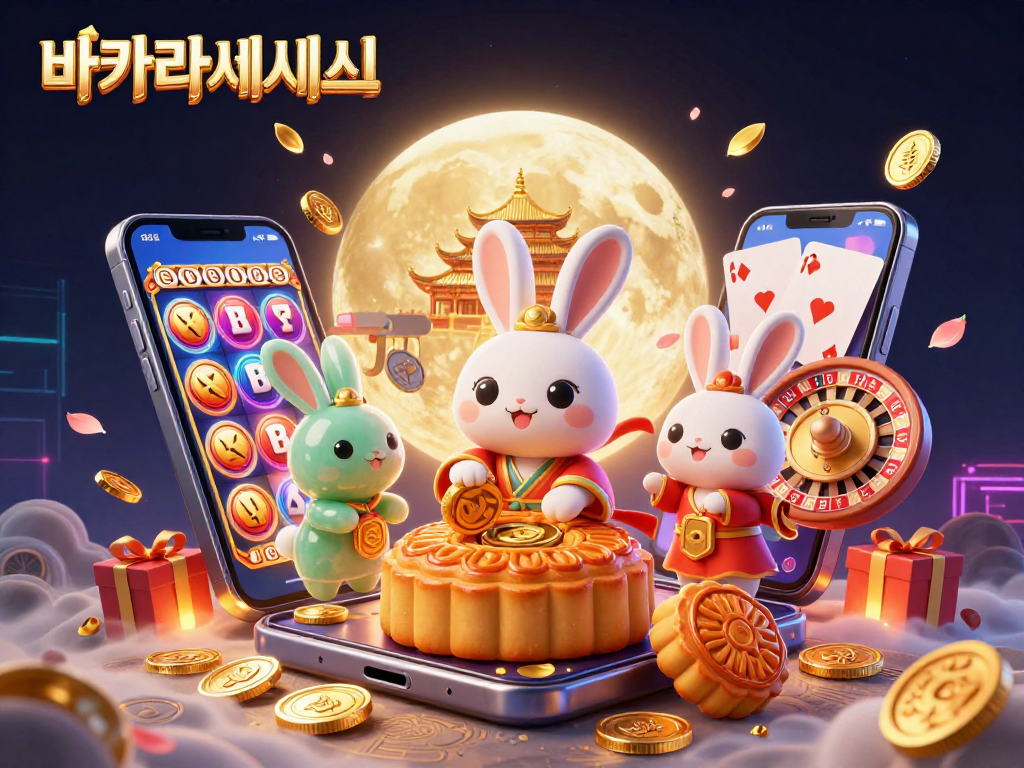 바카라사이트에서 다채로운 슬롯 게임을 즐기는 토끼 캐릭터 모습