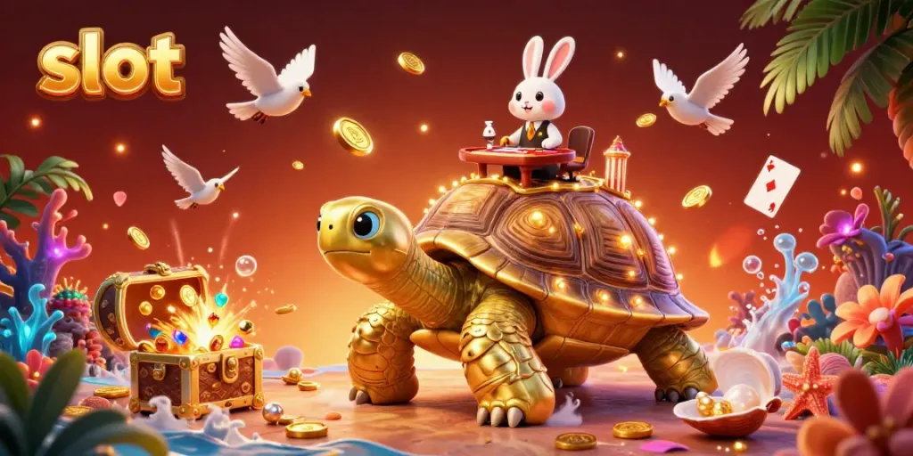 Engage in the vibrant world of slot gaming with this colorful 3D illustration showcasing exciting casino elements.
