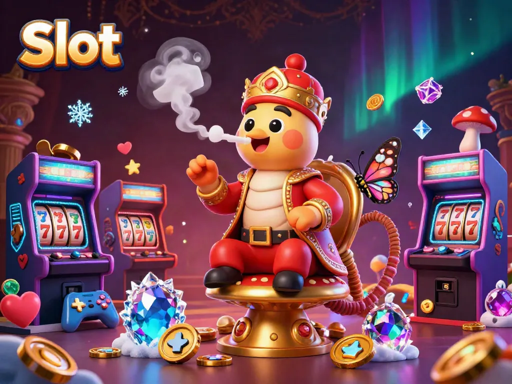 Slot mesin bergambar penguasa kejutan, dengan simbol buah dan koin emas.