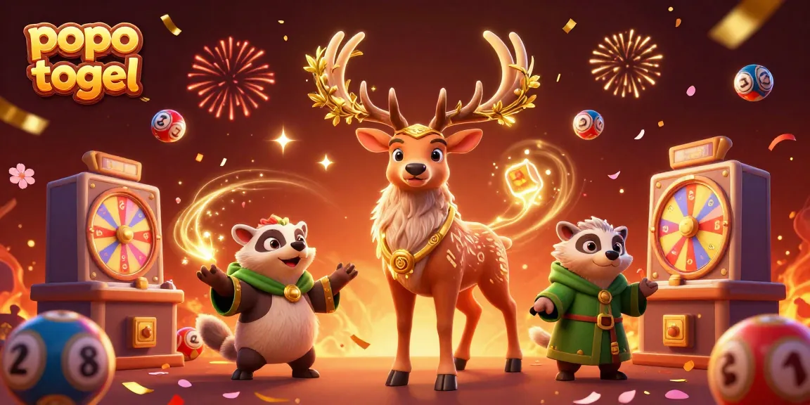 Play popo togel with vibrant lottery elements and enchanting characters in this festive scene.