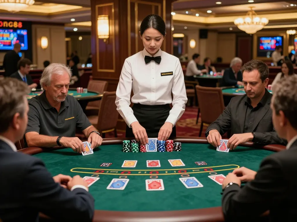 KONG88 players strategizing at a luxurious blackjack table, showcasing engaging gameplay.
