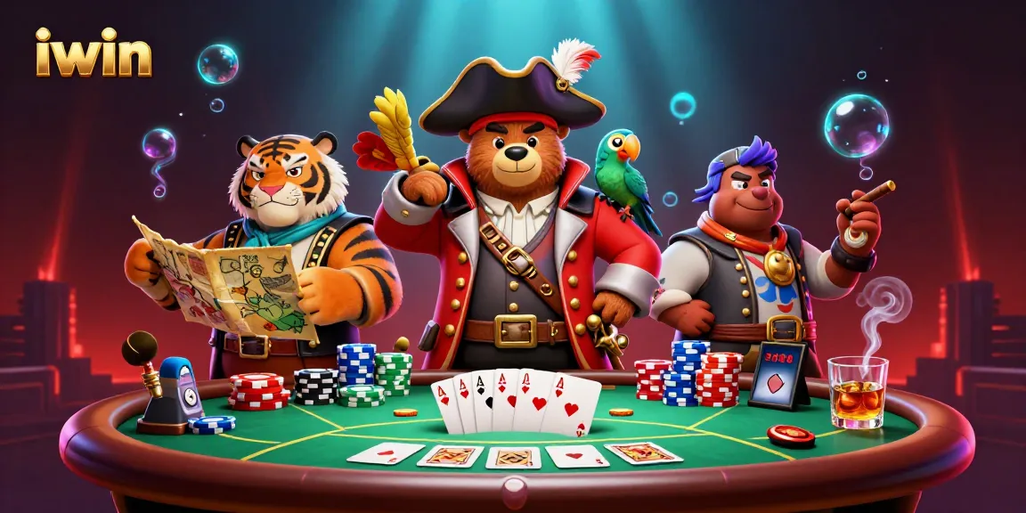 Engage in gripping iwin gameplay with a vibrant 3D illustration of a pirate and casino elements.