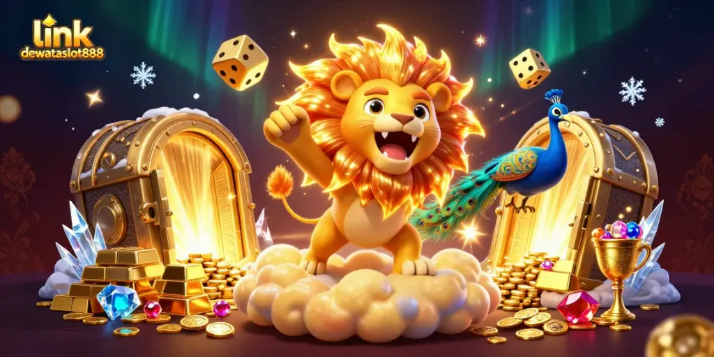 Menangkan jackpot dengan link dewataslot888 dalam ilustrasi 3D ceria kasino.