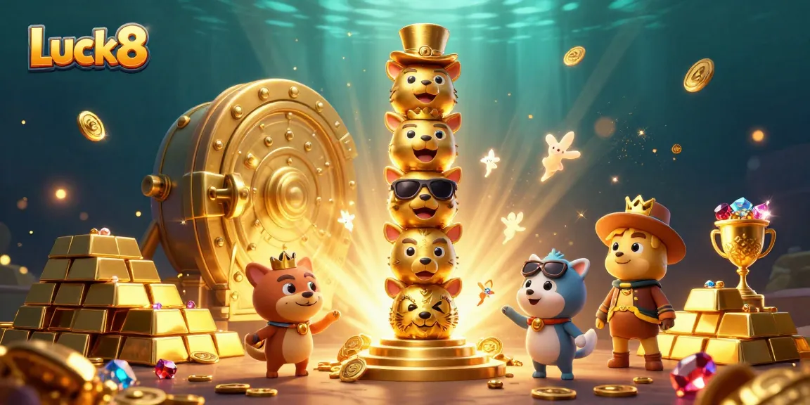 Experience the thrill of gambling at Luck8 with vibrant casino treasures and animated characters.