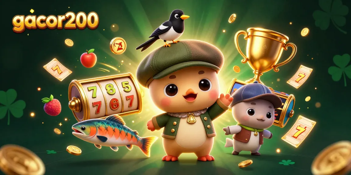 Experience exciting wins with gacor200 in this vibrant gambling scene featuring animated characters and slot elements.