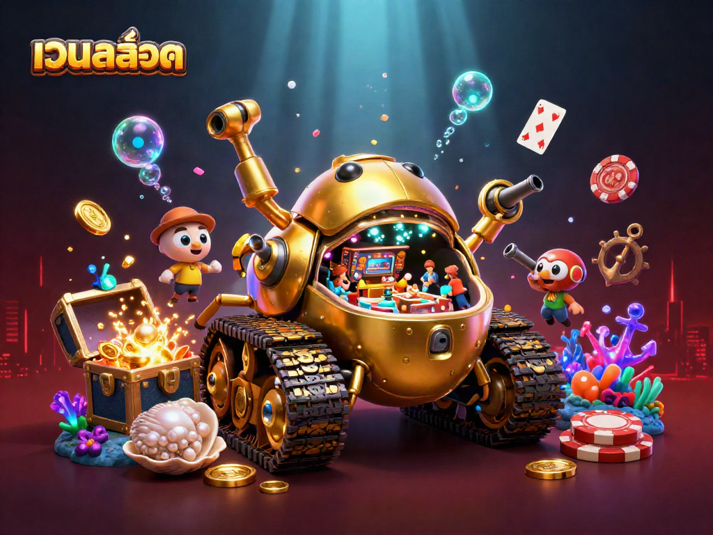 Win big at เว็บสล็อต with a vibrant 3D casino scene filled with treasure and excitement.