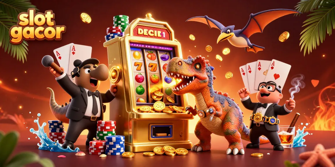 Experience slot gacor excitement with cartoon dinosaurs and a jackpot scene ready to pay out!
