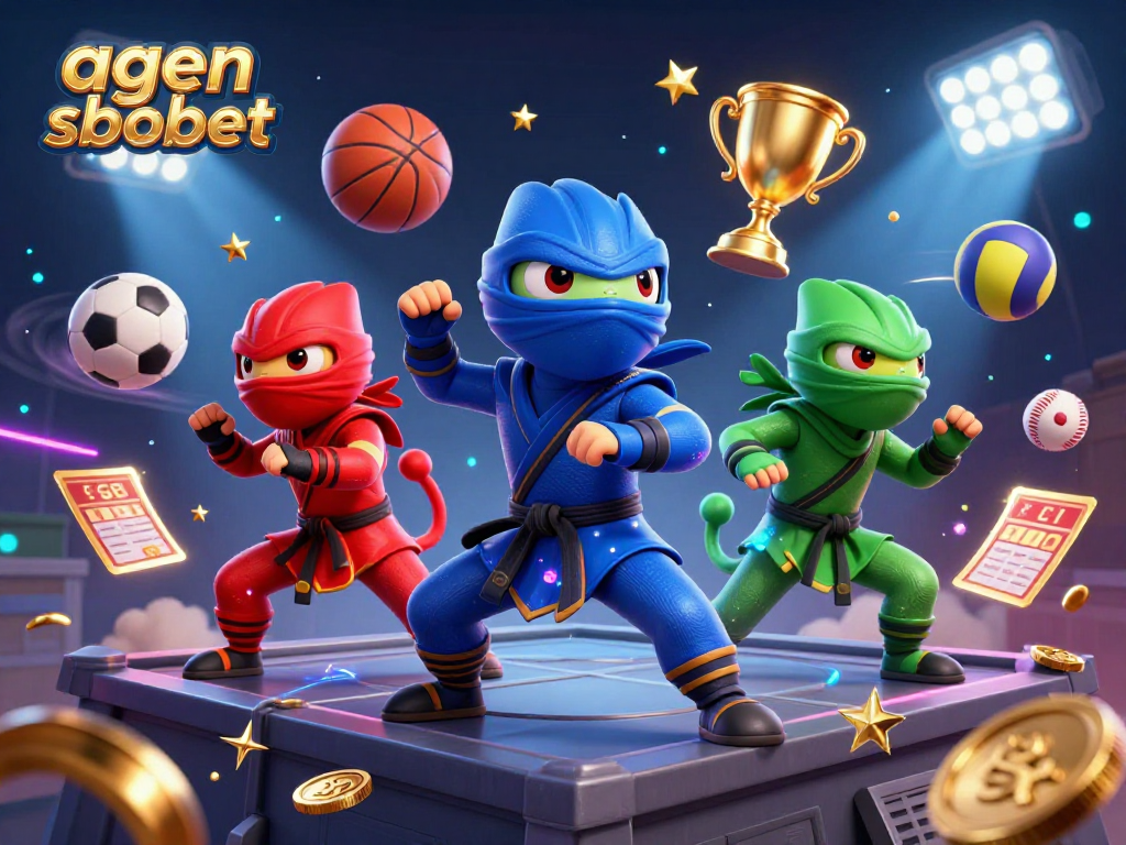 Experience thrilling gameplay at agen sbobet with ninja chameleons showcasing their skills amidst dynamic sports betting action.