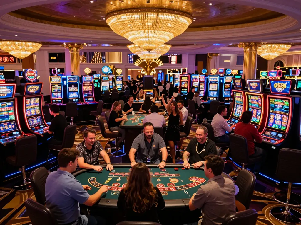 Experience the thrill at gameradar with players engaged in high-stakes blackjack on a vibrant casino floor.