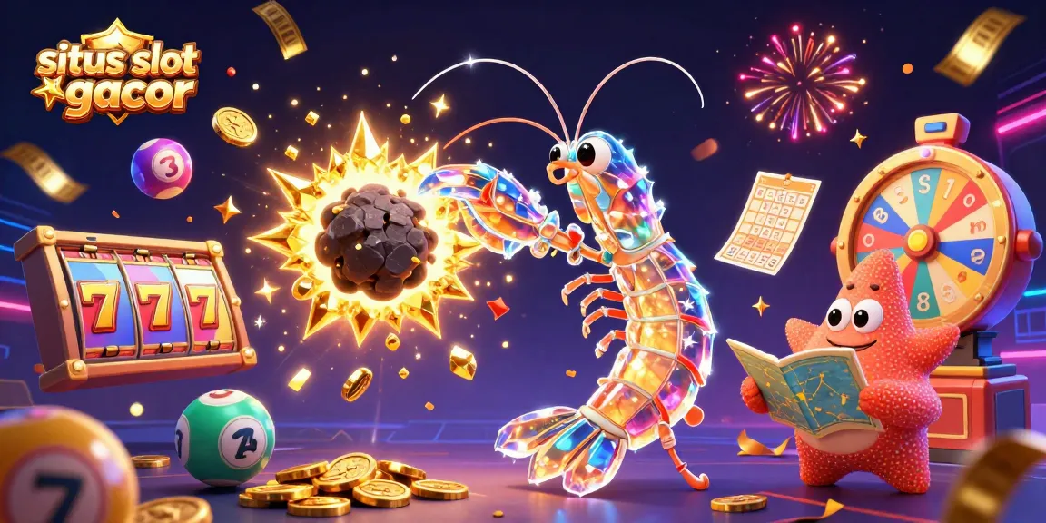 Experience excitement with situs slot gacor in this dynamic 3D casino scene, showcasing engaging characters and vibrant elements.