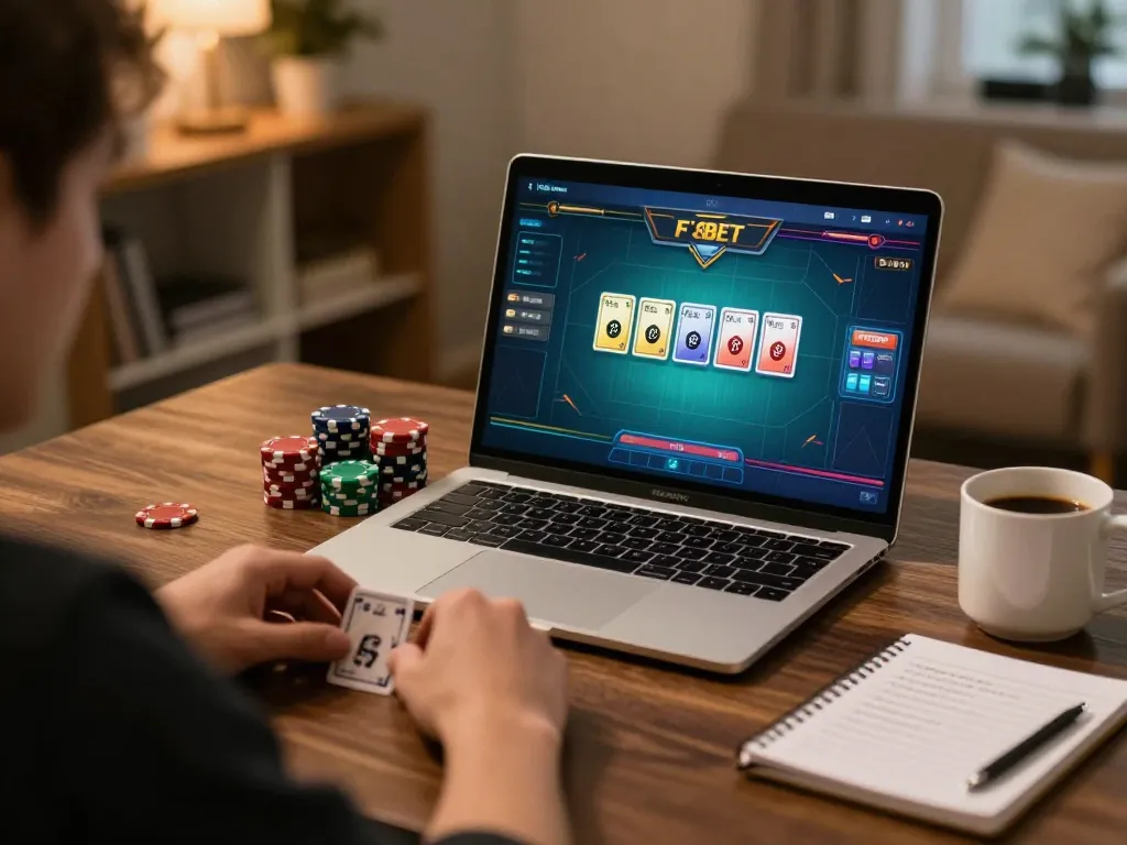 Players engaging in a strategic moment in F8BET online poker, showing chips and game interface.