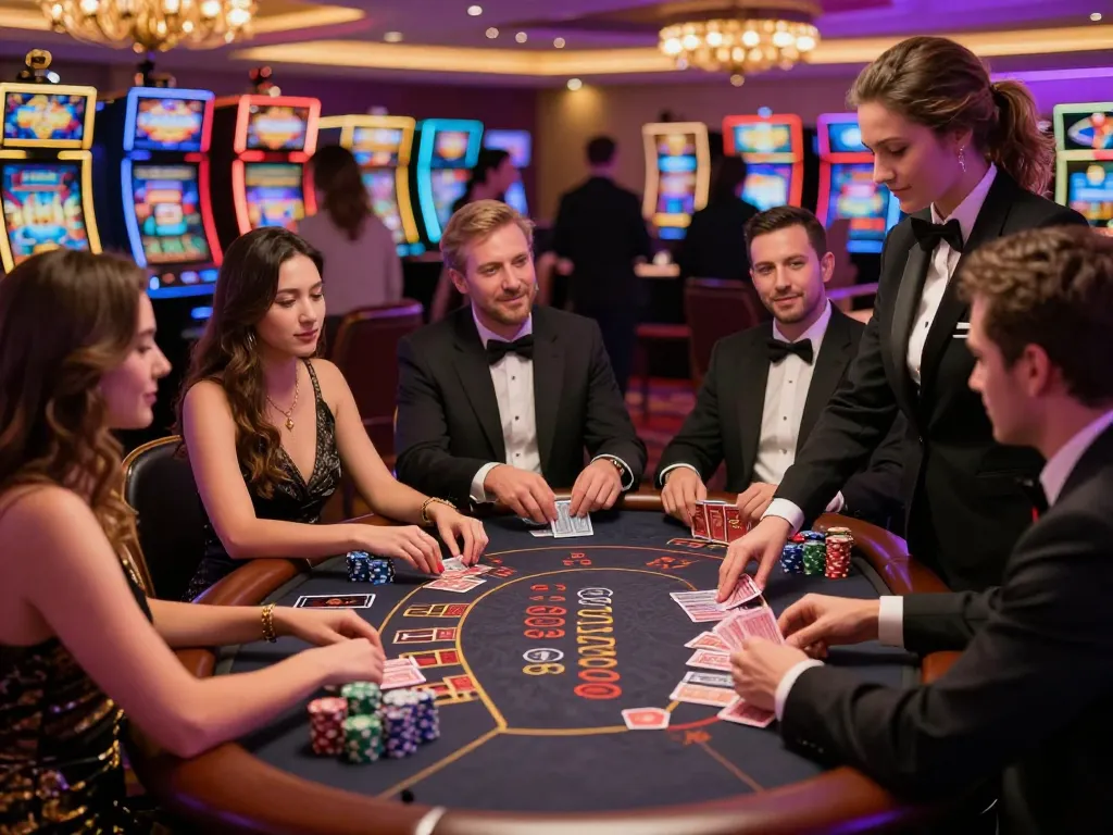 Engaging blackjack action at LuckyIndex with players focused on winning strategies during a casino night