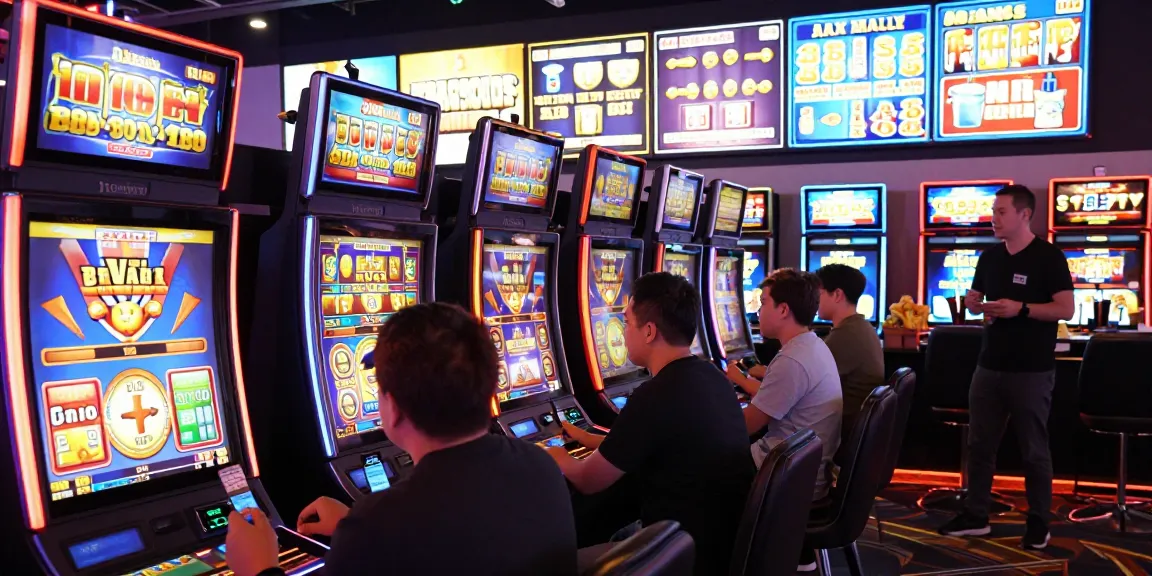 Players enjoying bonus buy slots at a vibrant casino floor, showcasing excitement and engagement in 2026.