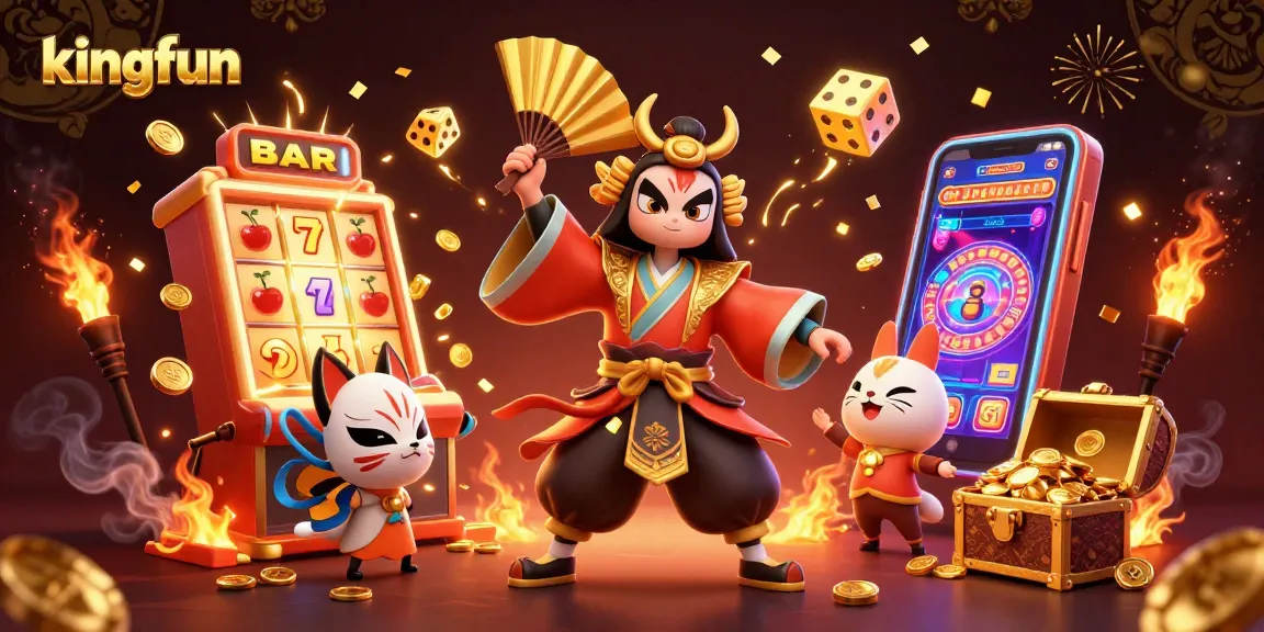 Experience the thrill of kingfun's dynamic casino games amidst a vibrant slot machine explosion.