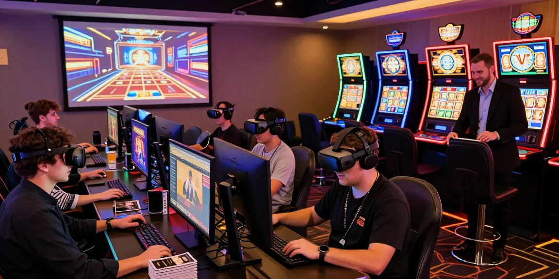 Engaging scene of players at credit card casinos at lctltd.co.uk with vibrant gaming stations and lively atmosphere.