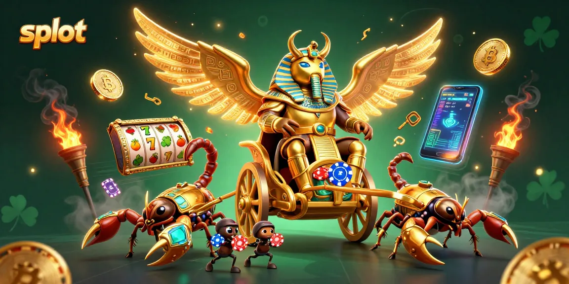 Spin exciting slots with the colossal golden scarab beetle and winning symbols in action.
