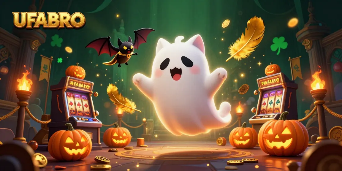 Join the excitement at UFABRO, featuring vibrant casino action with a friendly ghost cat and glowing elements!