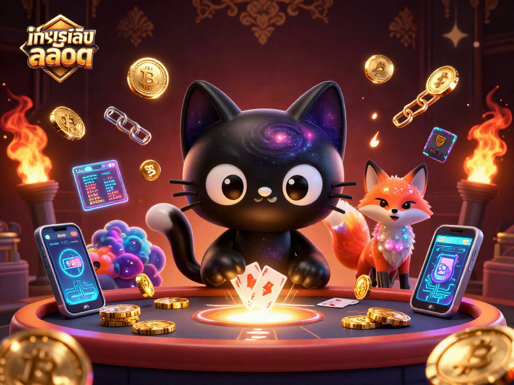 ทดลองเล่นสล็อต and win with cosmic creatures in a vibrant casino scene filled with digital treasures.