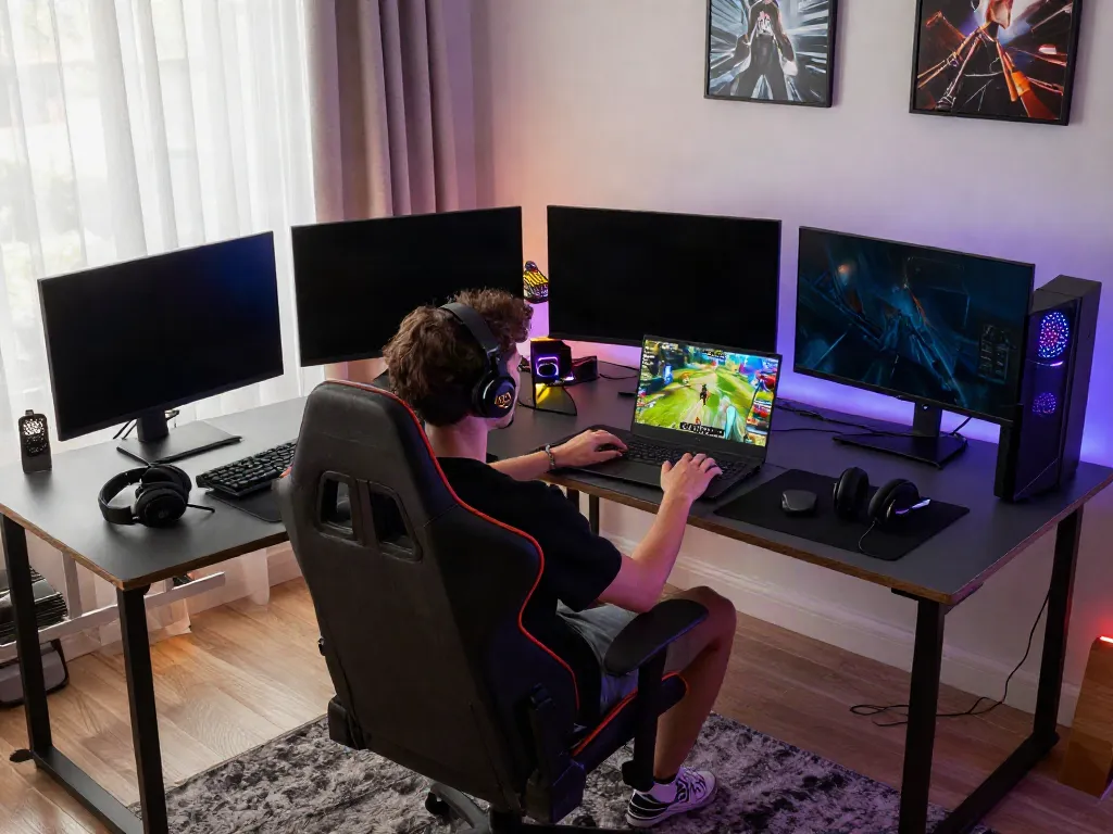 A80 gaming environment with player engaged in multiple online games showcasing excitement and modern design.