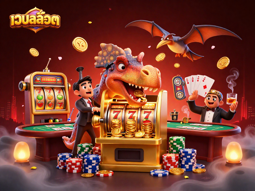 Experience thrilling gaming excitement at เว็บสล็อต with a dynamic 3D illustration featuring playful characters and slot action.