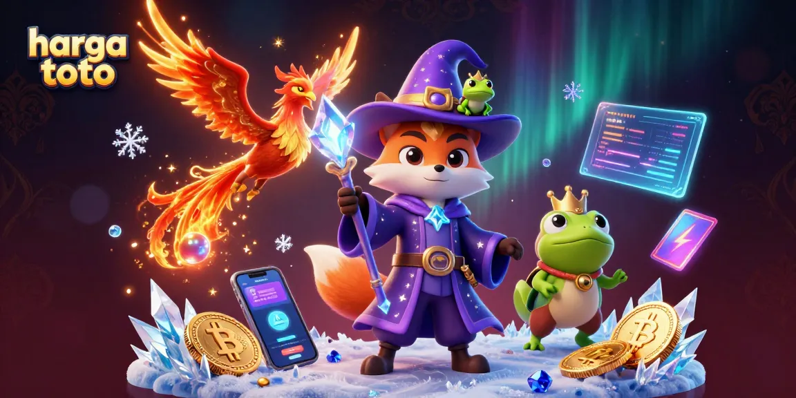 Taruhan harga toto dengan wizard 3D dan elemen kasino yang berwarna cerah.