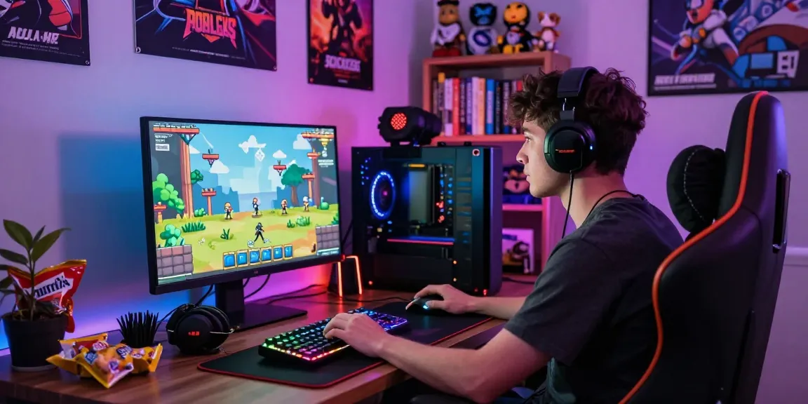 Engaged player at https://cikagames.com/ using gaming setup with colorful accessories and immersive lighting.